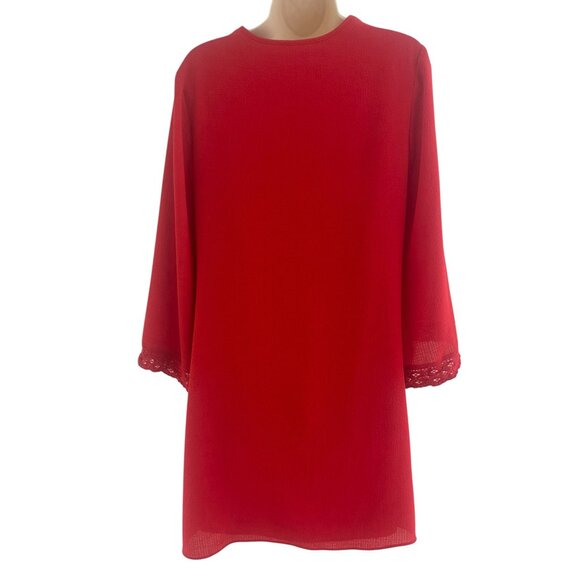 Max Studio Red Crocheted V-Neck Wide Sleeve Dress Size S Christmas Holiday Party - Picture 4 of 8